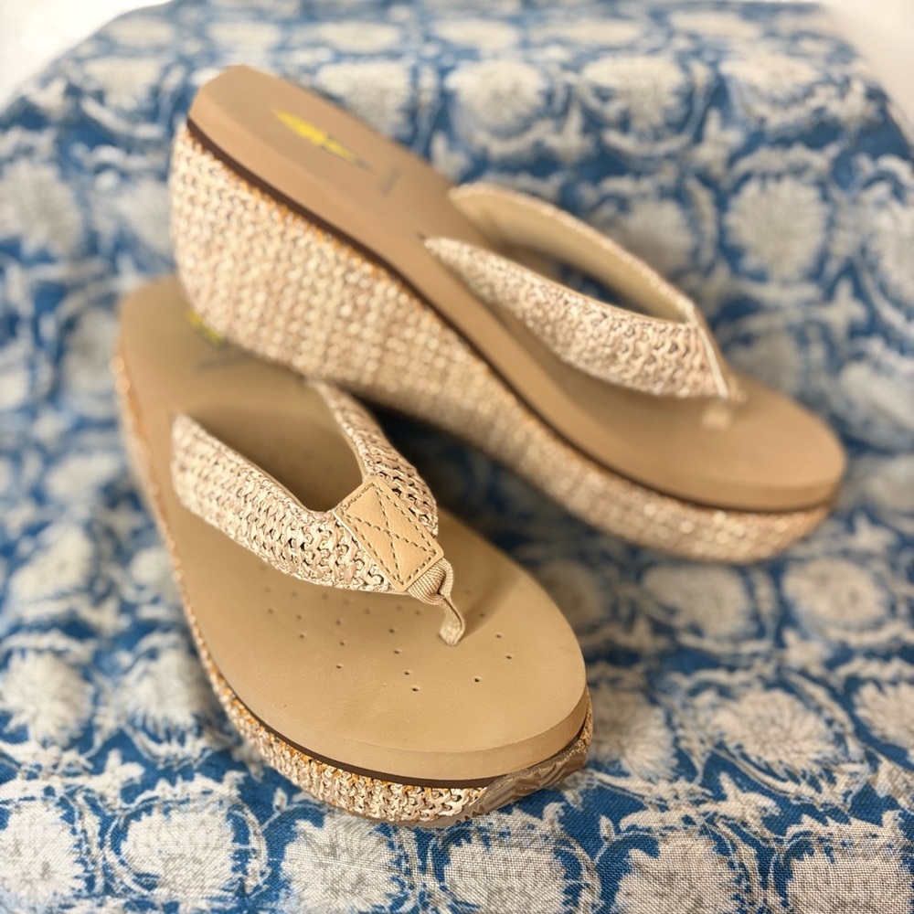 Volatile Tan Woven Wedge Sandals